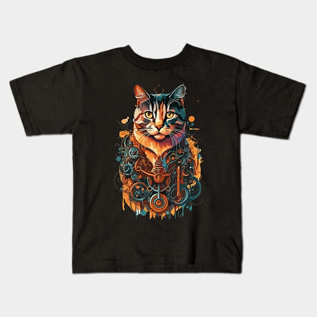 Futuristic Feline Kids T-Shirt by NerdsbyLeo